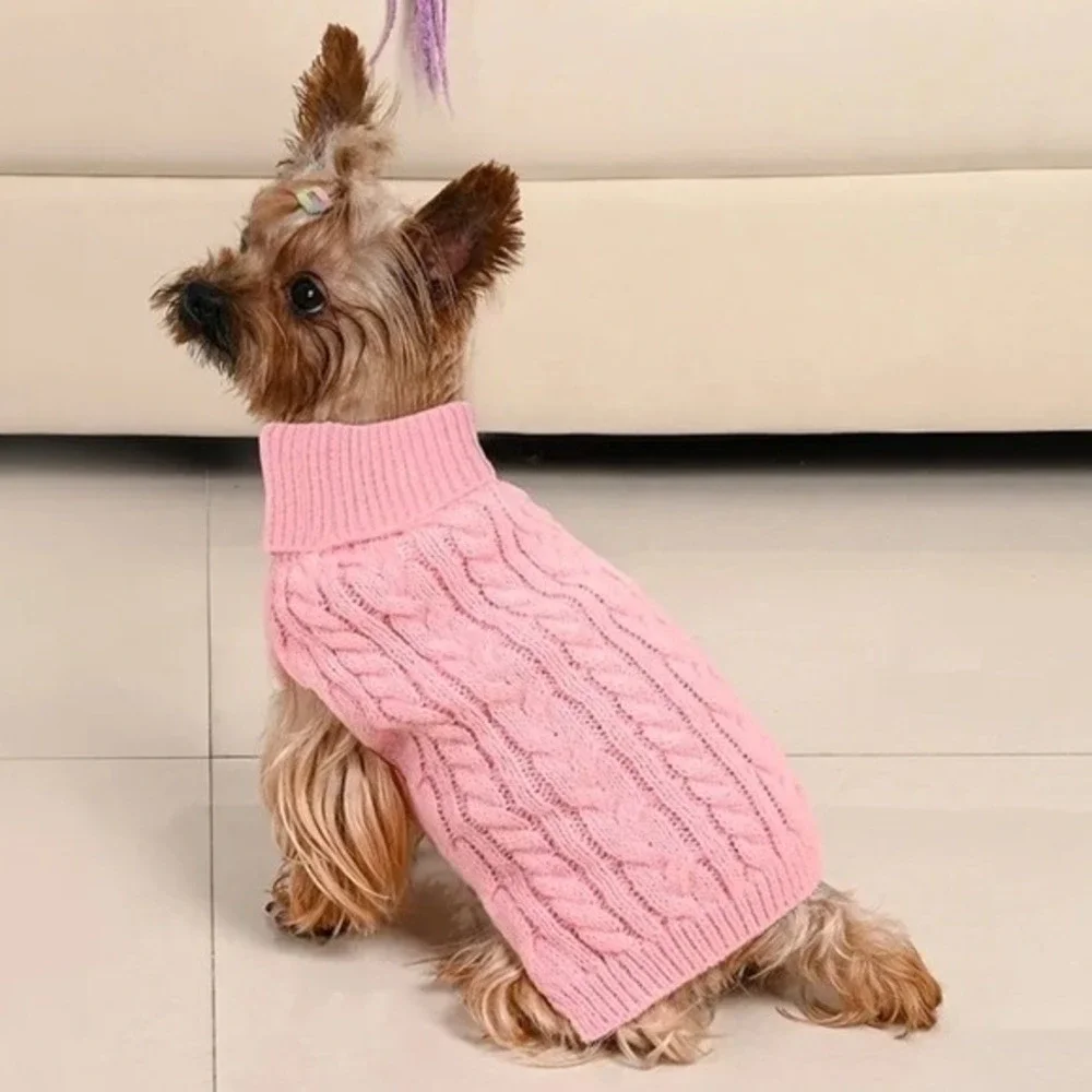 Dog Cable‎ Knit Turtleneck Sweater Small Pet Winter Pullover Red